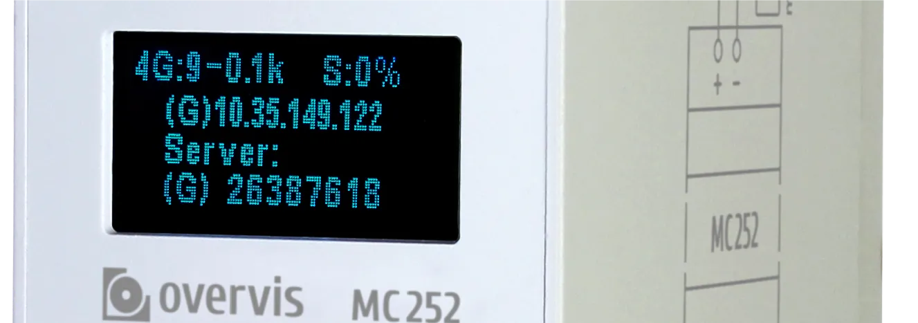 MC252 display showing an Ethernet IP address — e.g. "(E) 192.168.1.105" — confirming the controller is connected to the network