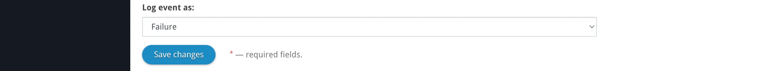 The Log event as dropdown with options from Don't log to Critical failure