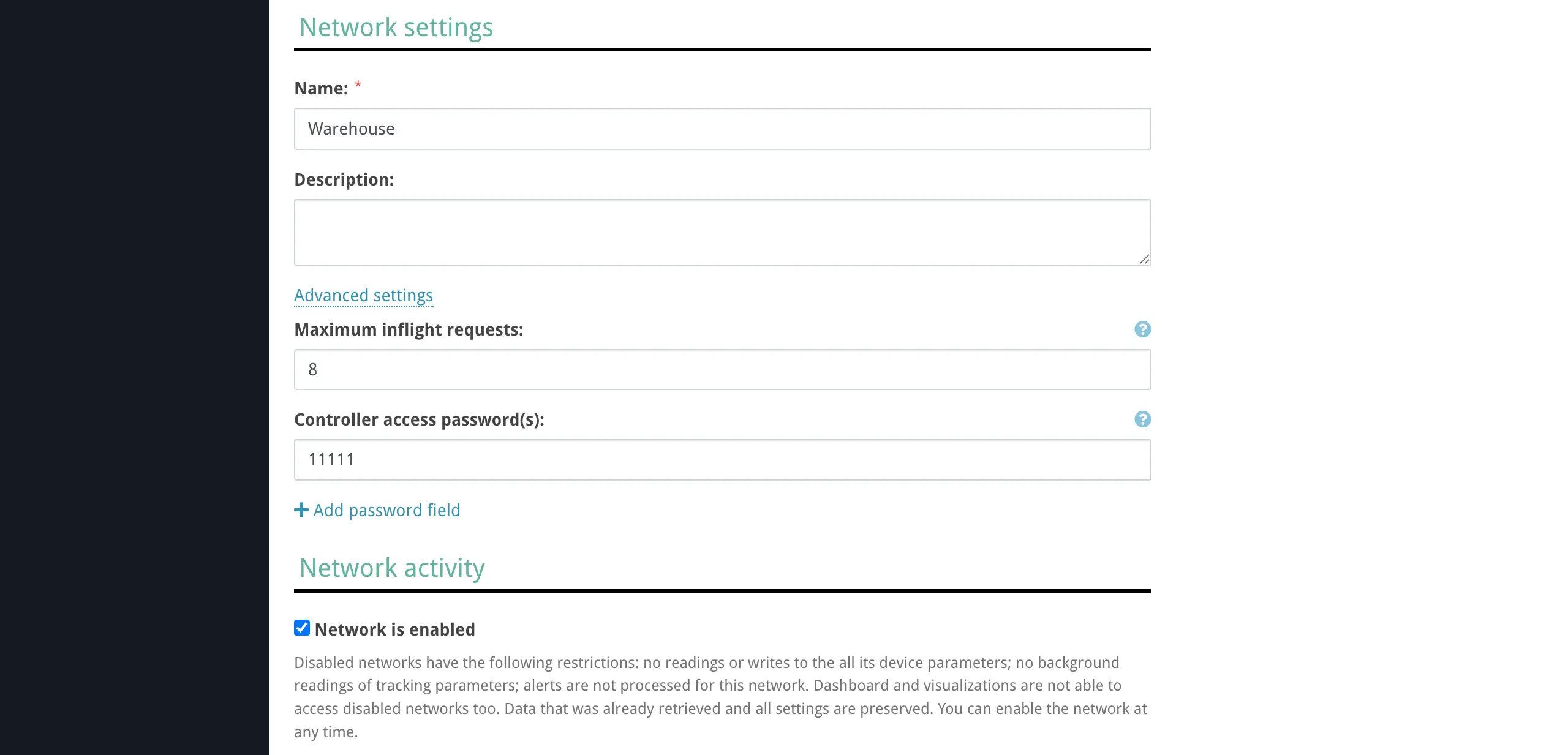 Advanced network settings section