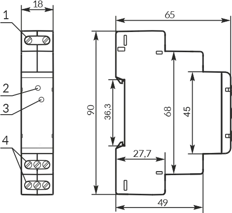EM-130 overall and mounting dimensions and controls
