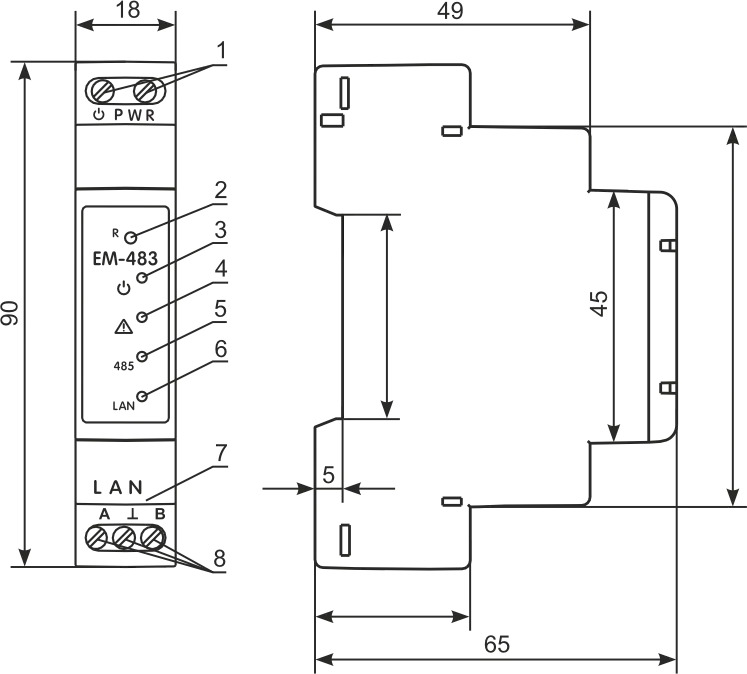 EM-483 overall and mounting dimensions