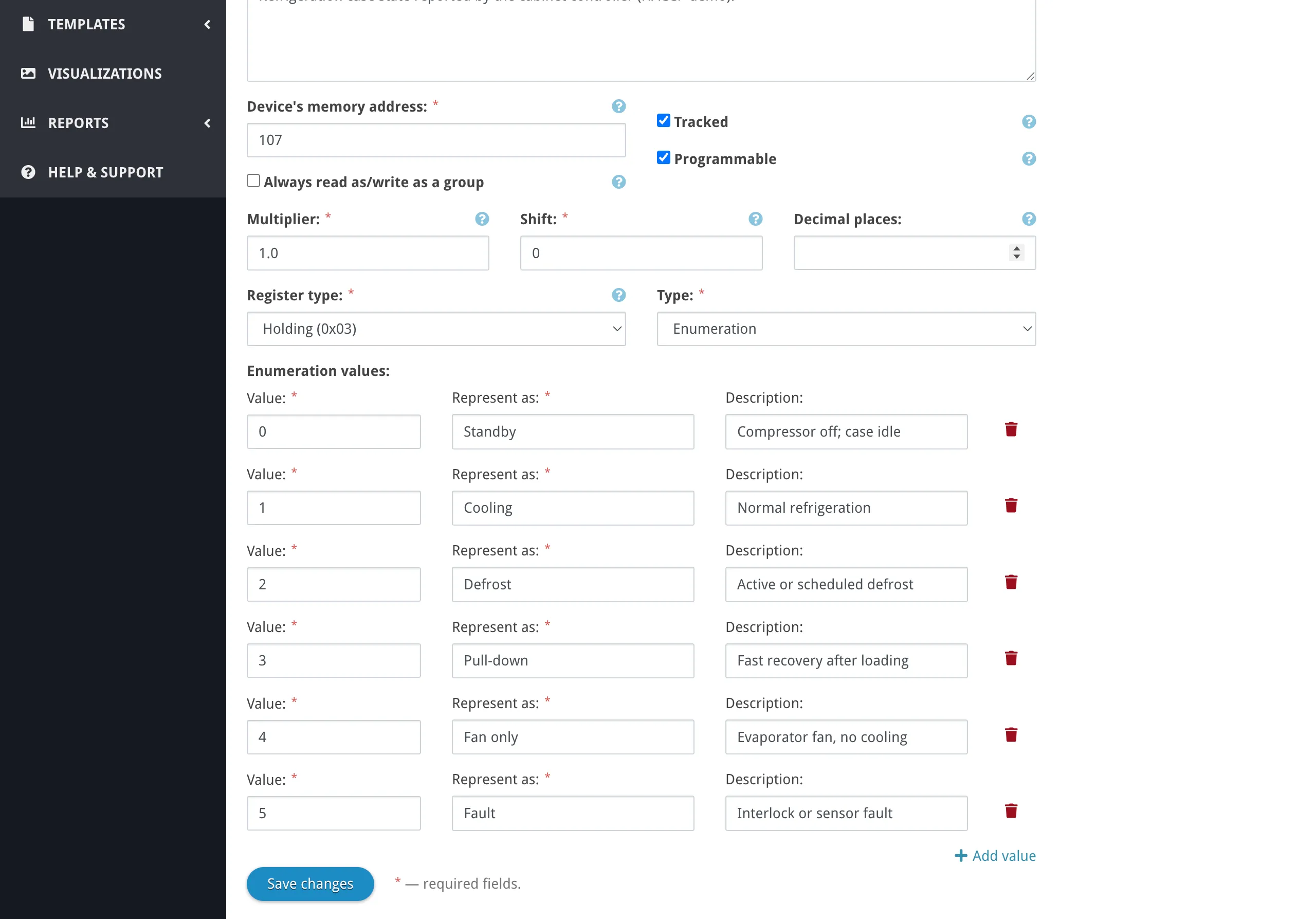 Enumeration parameter settings