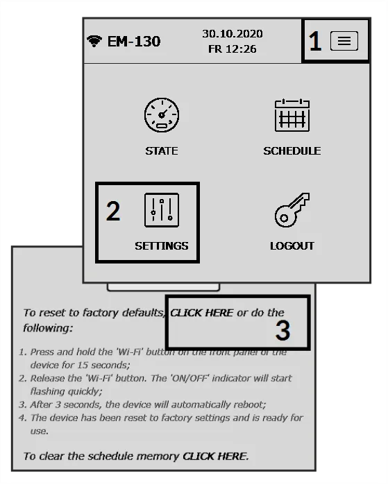 Factory reset instructions