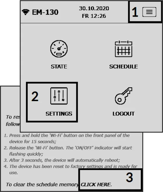 Factory reset via web interface