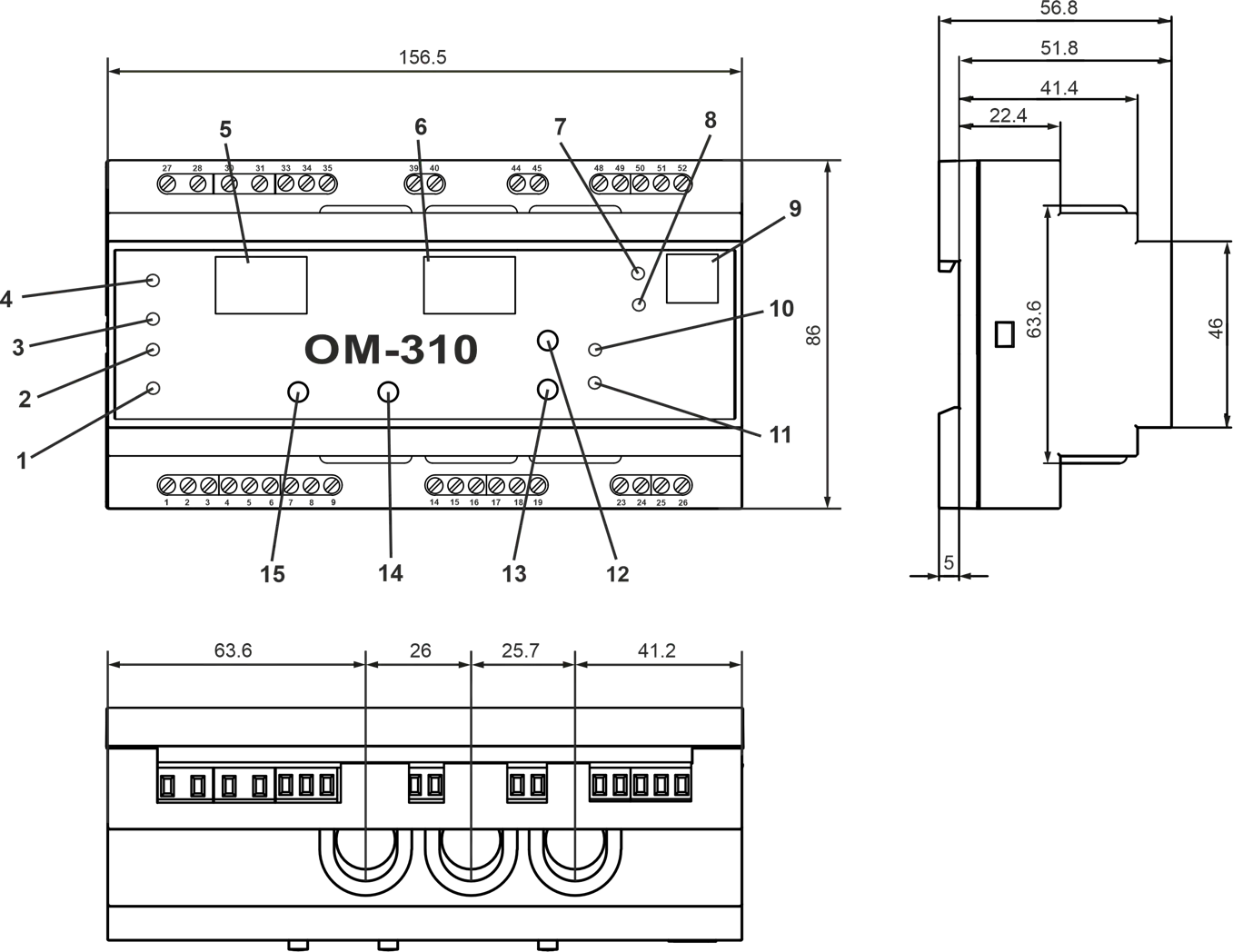 OM-310 controls and dimensions