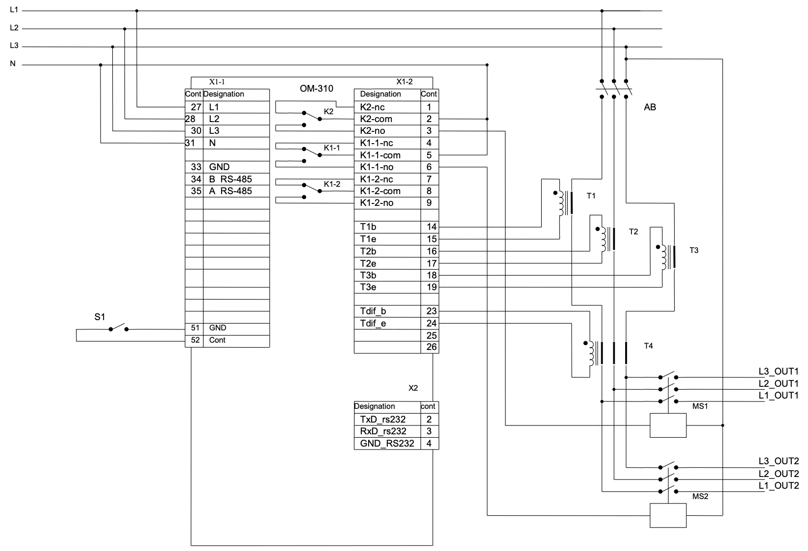 OM-310 connection schematic