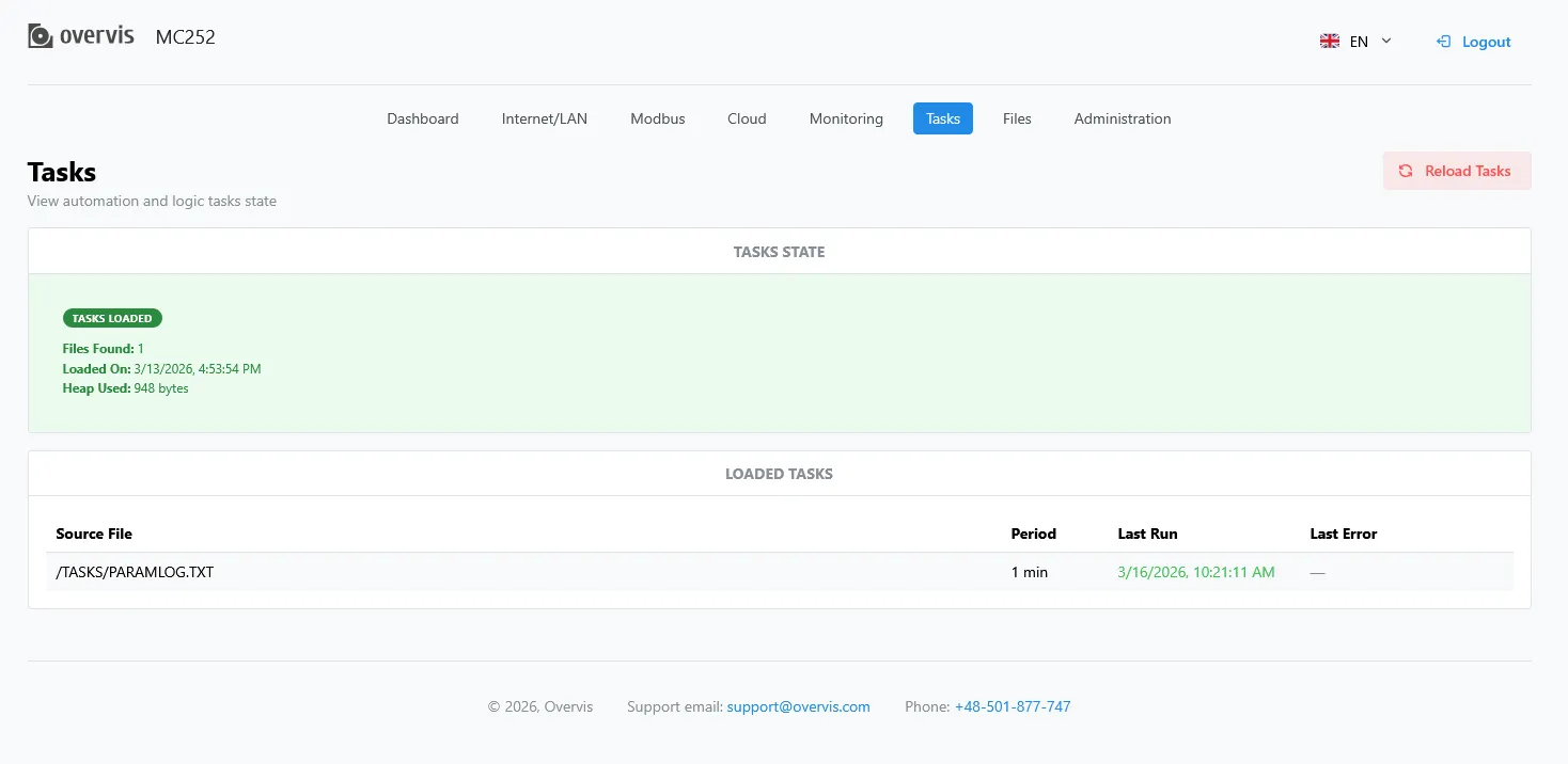 Tasks management page