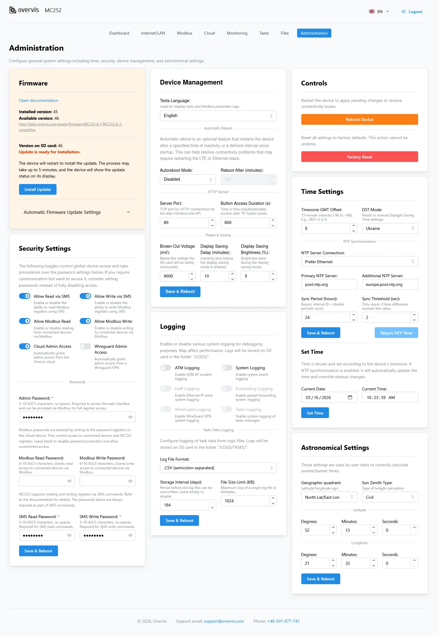 Administration page