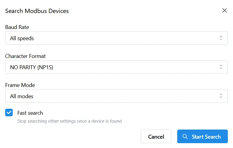 The Search Devices tool options