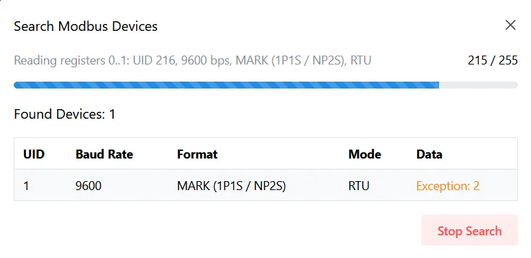 The devices search progress