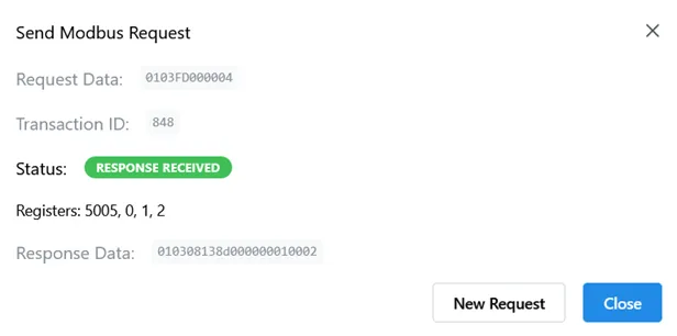 The Modbus request results