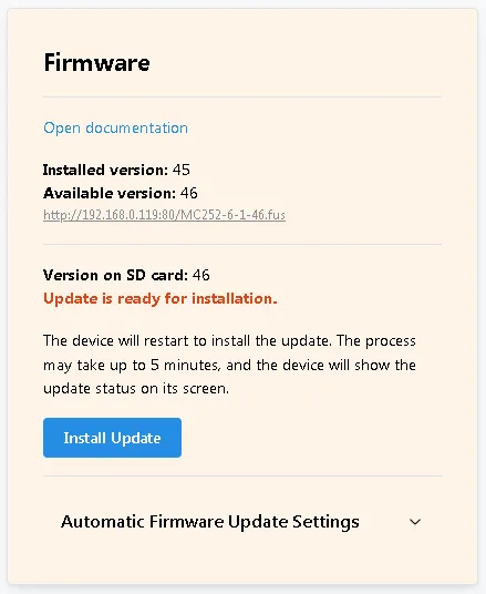 The firmware update prompt