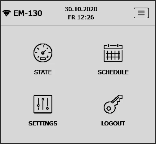 Menu screen