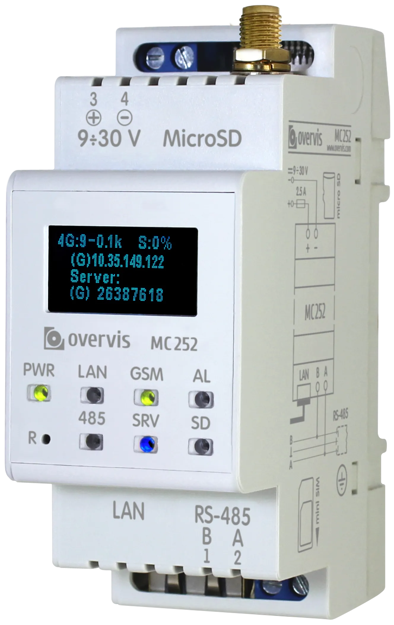 Overvis MC252 Modbus Gateway with 4G/Ethernet/RS-485