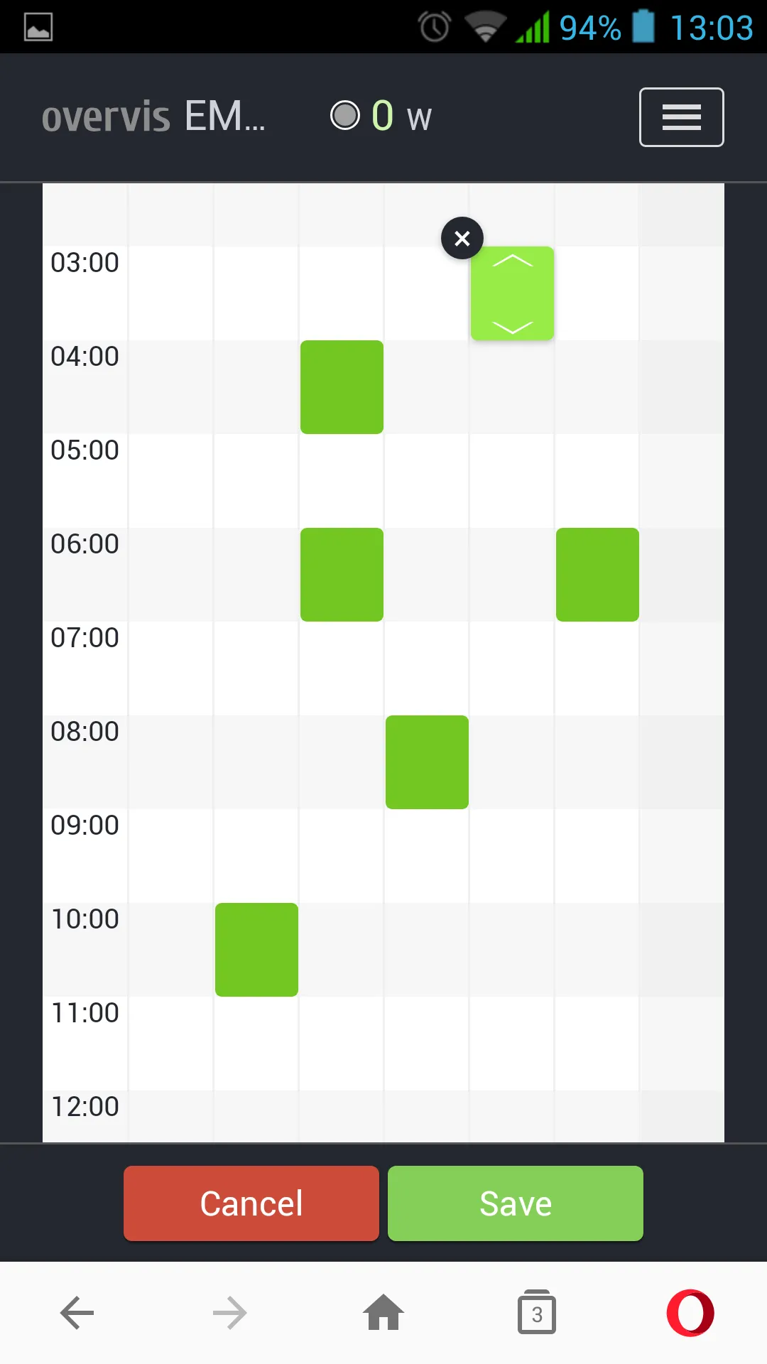 Schedule screen