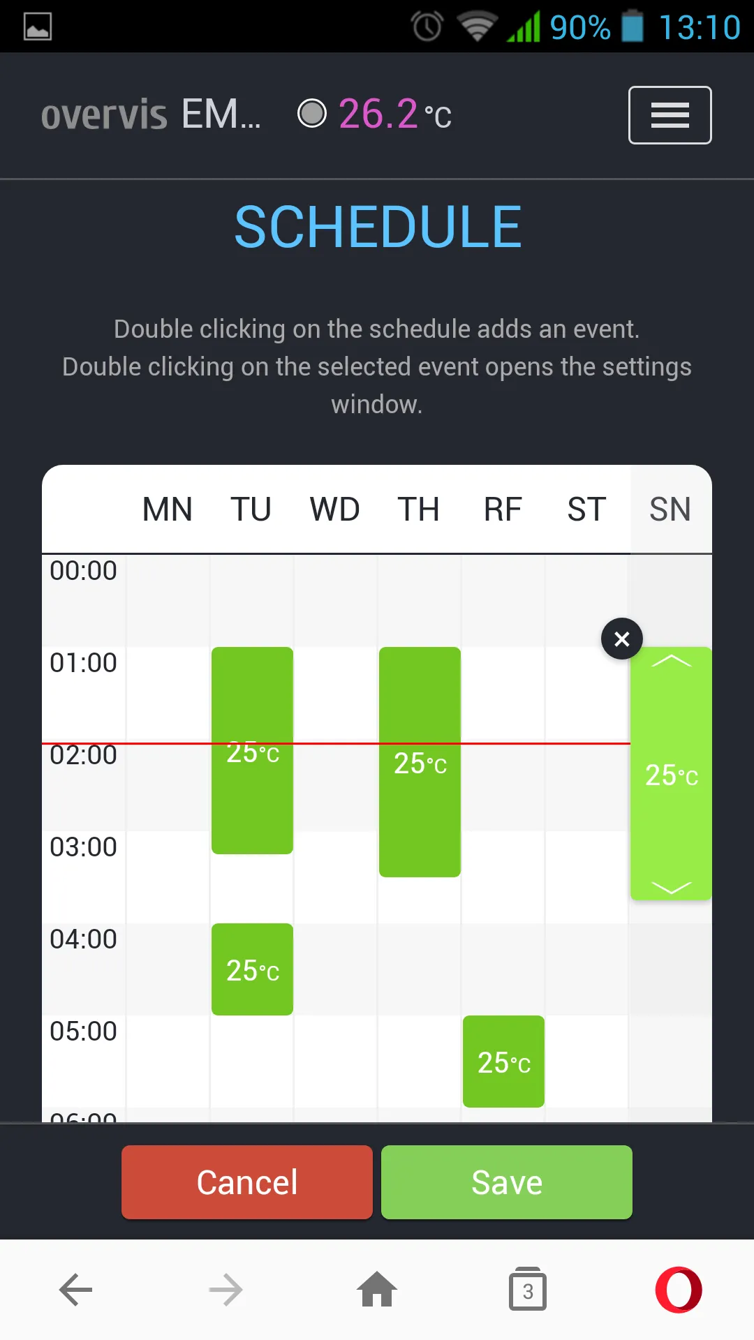 Schedule screen