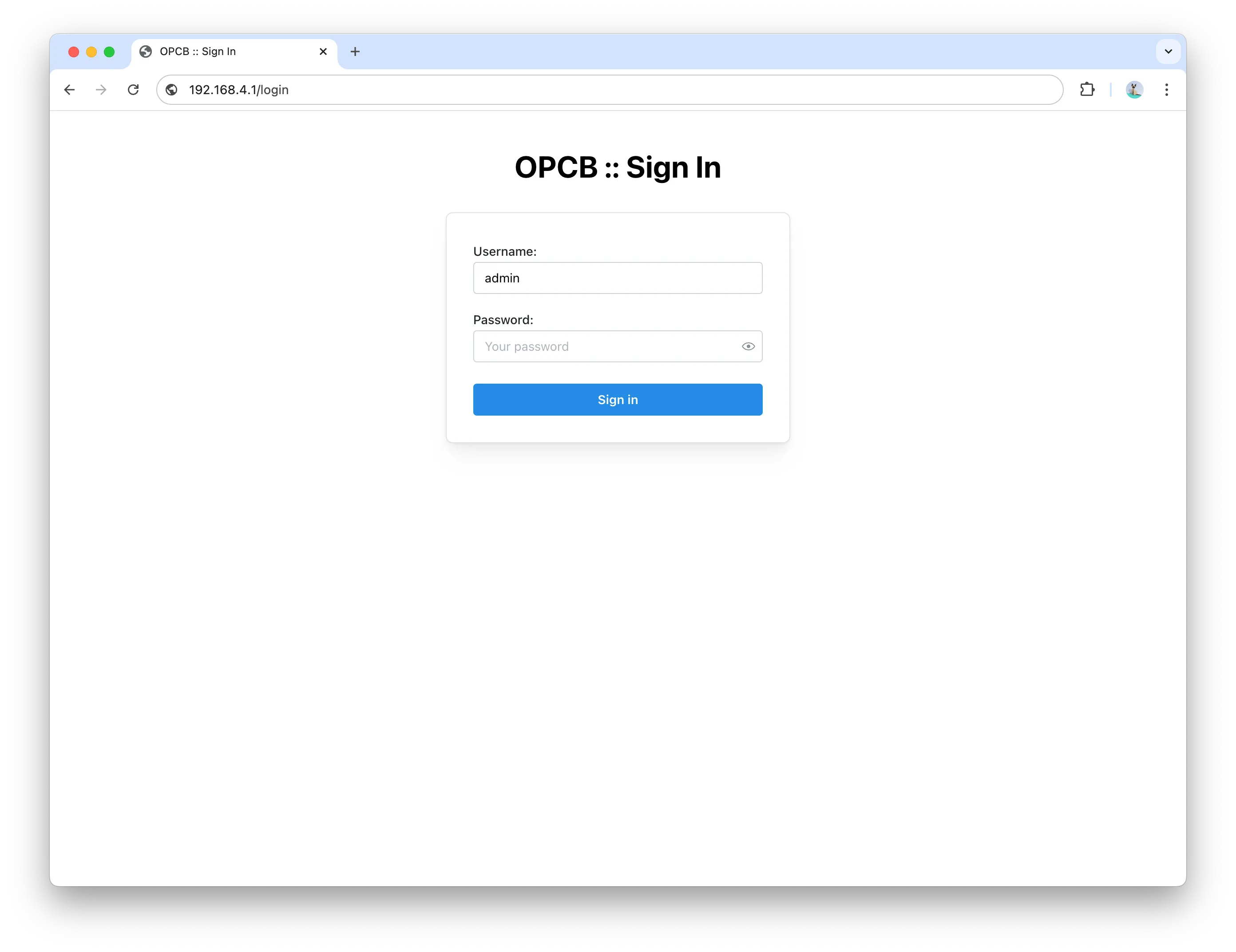 Login interface screenshot