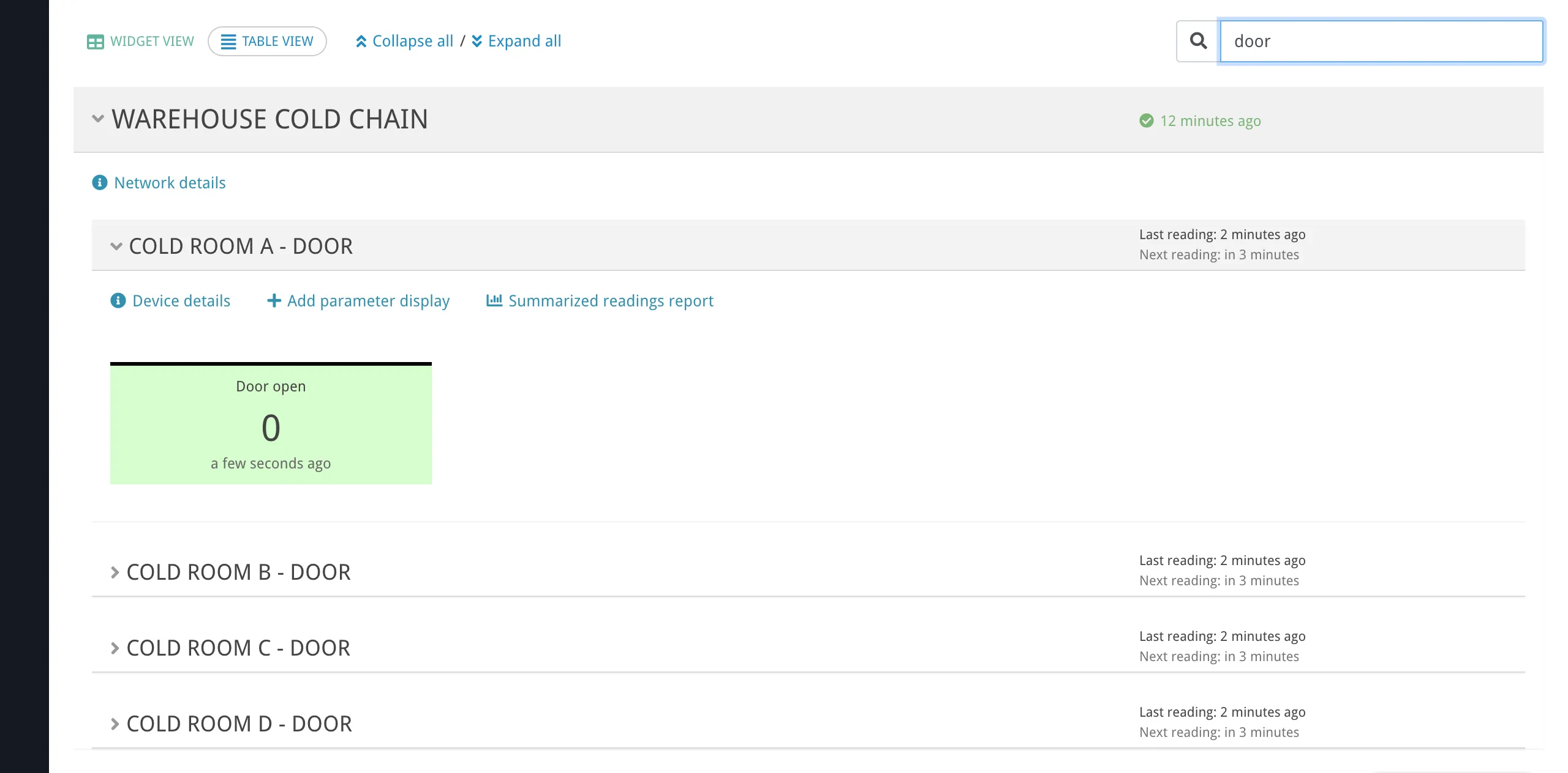 The search field filtering the dashboard by network and device name