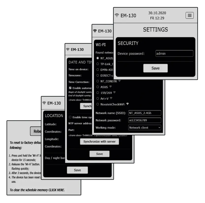 Settings screen part 1