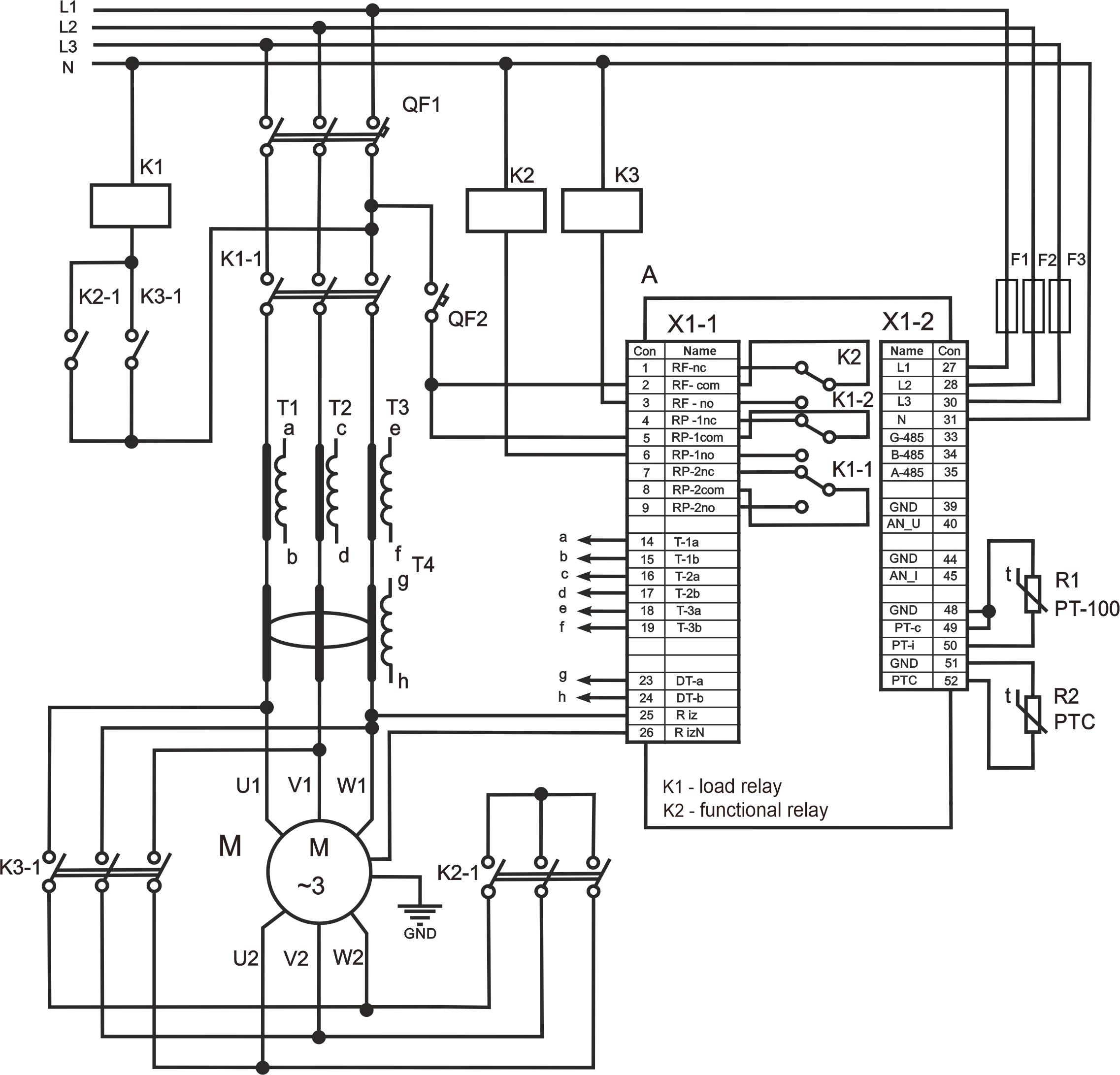 Wiring diagram for the UBZ-302M for star/delta mode of operation